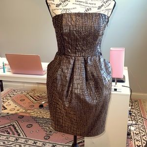 Brown Alligator Print  Strapless Dress
